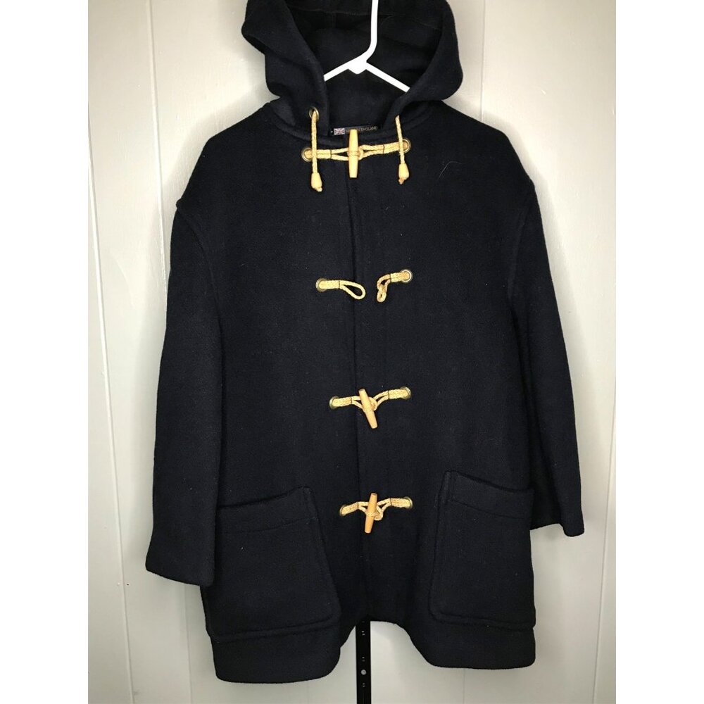 VTG Gloverall Original English Duffle Coat Hooded Blue Toggle Close Women's 12